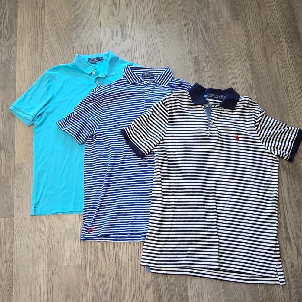 Polo Ralph Lauren Shades of Blue Polo Shirt Lot of 3 Men's Size Med